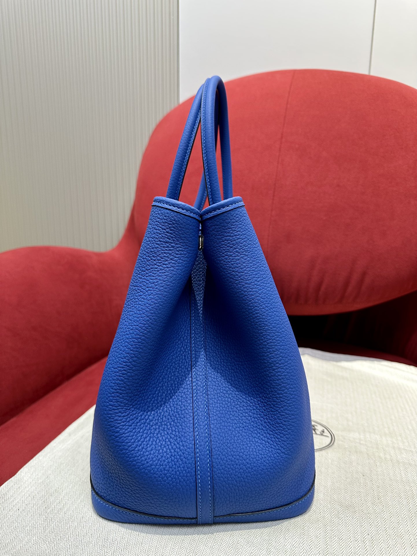 Hermes Garden Party 30cm Tote Handbag In Blue Clemence Leather